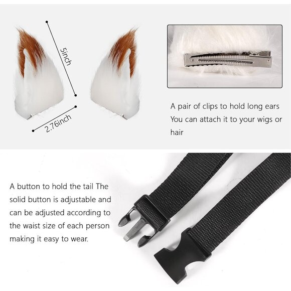 🆕 Women Brown Faux Fur Wolf Fox Tail Clip Ears Kit Halloween Animal Costume Set - Picture 2 of 7